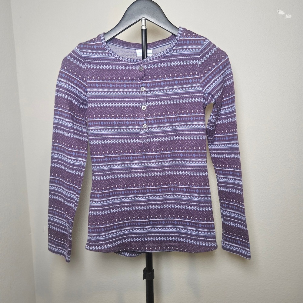 Columbia Henley Top Women XS Purple Fair Isle Long Sleeve Gorpcore Cabincore